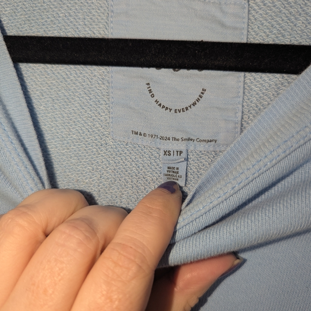 XS Aerie Oversized Crewneck Sweatshirt Smiley Academy Blue - Picture 4 of 6